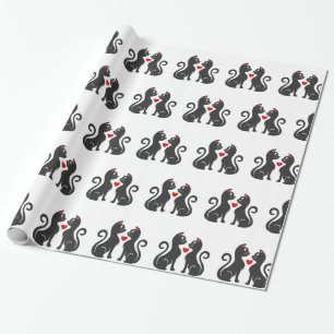 Couple cat fall in love - Choose background colour Wrapping Paper