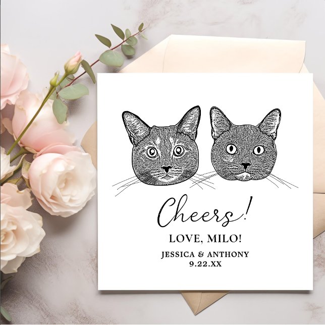 Couple Cat Hand Drawing Personalised Cheers Napkin (Creator Uploaded)