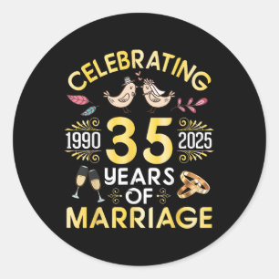 Couple Celebrating 35 Years Of Marriage From 1990 Classic Round Sticker
