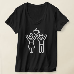 Couple Celebrating with Hot Coffee Cup Line Icon V T-Shirt