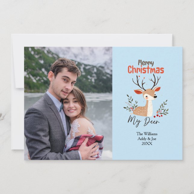 Couple Christmas Reindeer Custom Photo Holiday Card (Front)