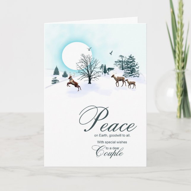 Couple, Christmas scene with reindeer Holiday Card (Front)