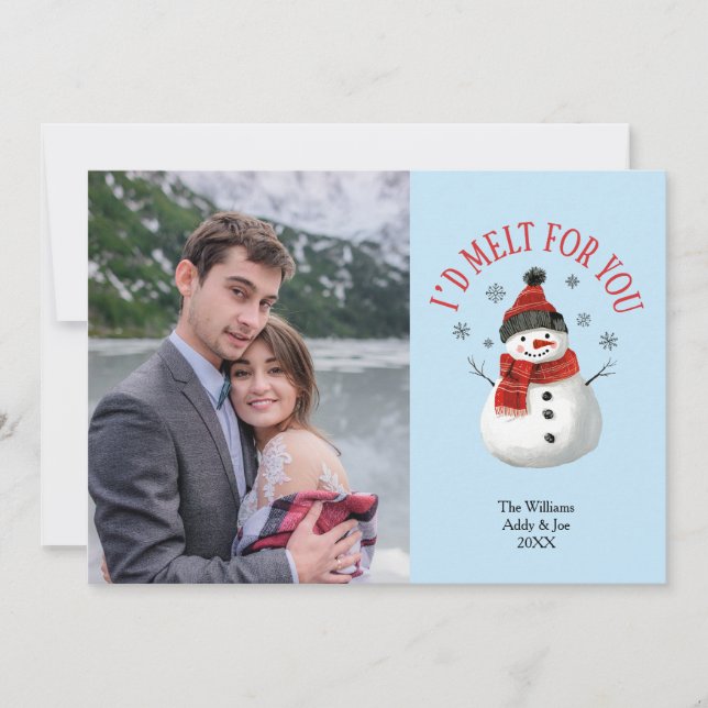 Couple Christmas Snowman Cute Custom Photo Holiday Card (Front)