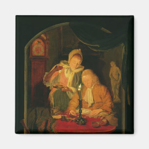 Couple counting money by candlelight, 1779 magnet