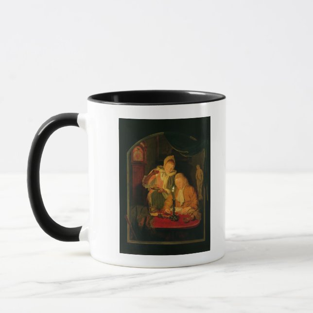 Couple counting money by candlelight, 1779 mug (Left)