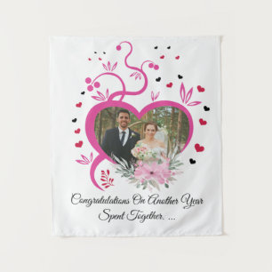 Couple Custom Photo Text Wedding Anniversary Tapestry