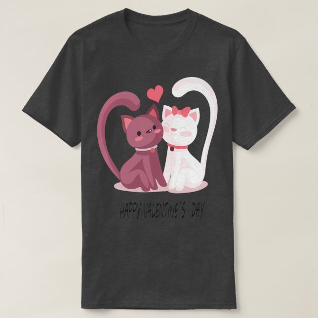 Couple cute cats with happy valentines day  T-Shirt (Design Front)