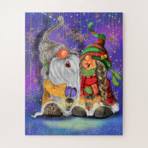 Couple Cute Gnomes Singing Happy Christmas Song Jigsaw Puzzle