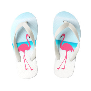 Couple cute pink flamingos on the beach kid's jandals