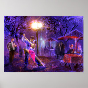 Couple dancing to tango in the night poster