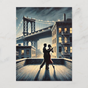 Couple Dancing with Brooklyn Bridge Postcard
