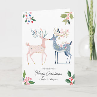 Couple deers Christmas cardfor newly weds engaged Holiday Card
