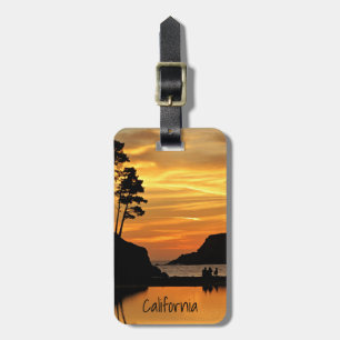 Couple Dog Beach Sunset on California Coast Luggage Tag