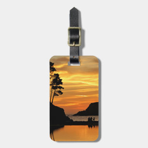 Couple Dog Beach Sunset on California Coast Luggage Tag