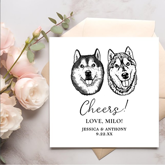 Couple Dog Hand Drawing Personalised Cheers Napkin (Creator Uploaded)
