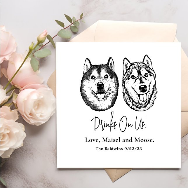 Couple Dog Hand Drawing Personalised Drinks on Me Napkin (Creator Uploaded)