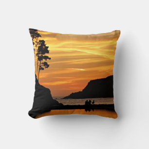 Couple & Dog Romantic Beach Coast Sunset Cushion