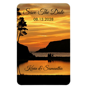 Couple & Dog Romantic Beach Coast Sunset Magnet