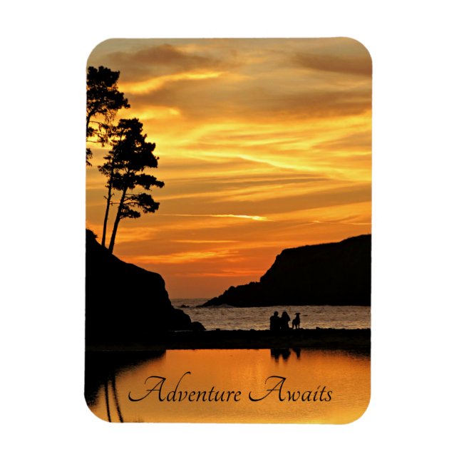 Couple & Dog Romantic Beach Coast Sunset Magnet (Vertical)