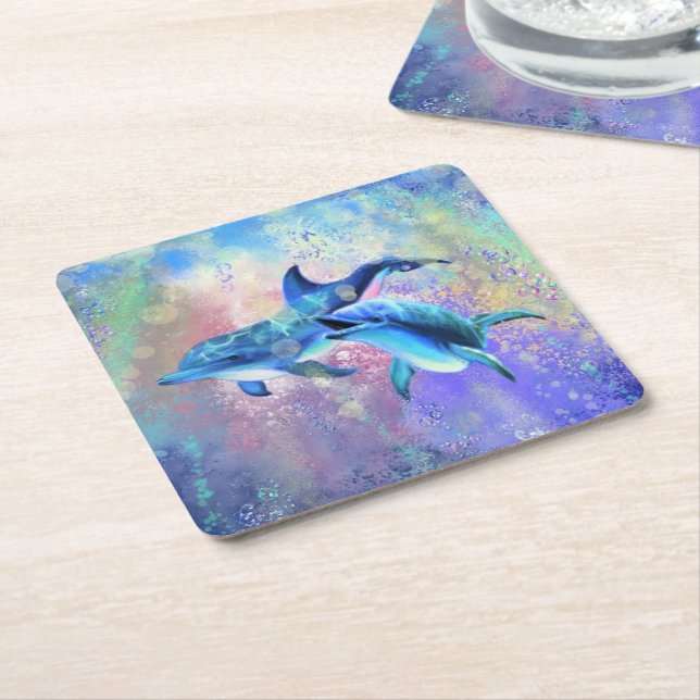 Couple Dolphin Paper Coaster (Angled)