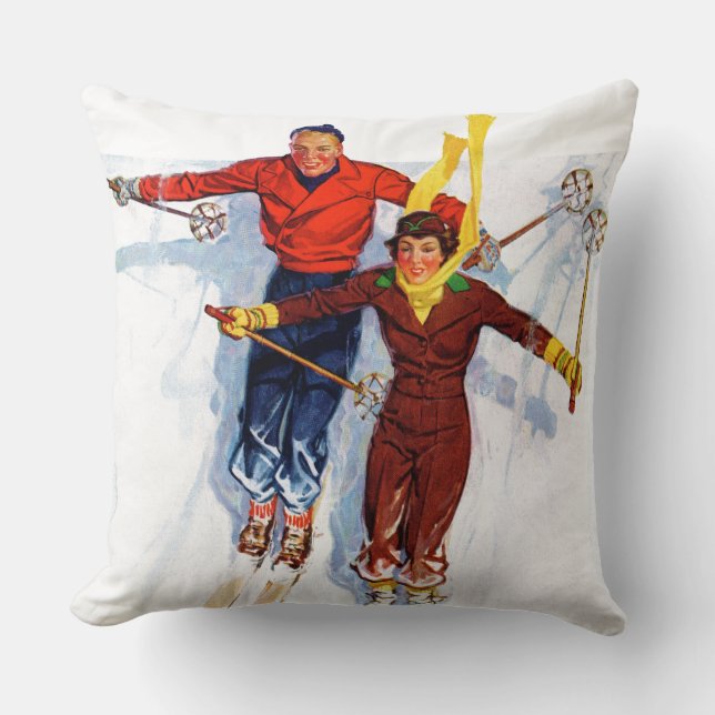 Couple Downhill Skiing Cushion (Front)
