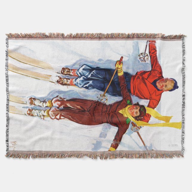 Couple Downhill Skiing Throw Blanket (Front)