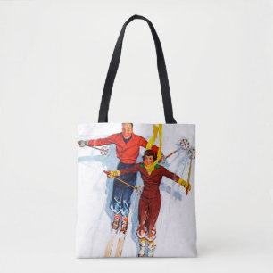 Couple Downhill Skiing Tote Bag