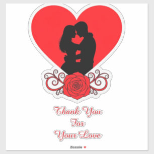 Couple Embracing In Red Heart With Ornate Rose