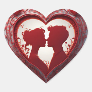 Couple Embracing Inside A Large Red Heart Sticker