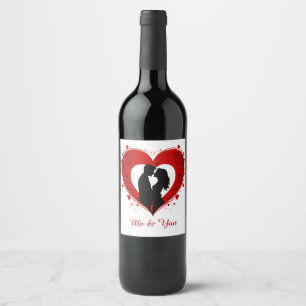 Couple Embracing Inside A Large Red Heart Wine Label