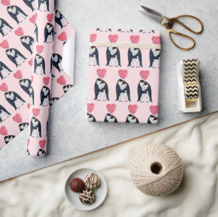 Couple Emperor Penguin Heart Valentine's Day  Wrapping Paper