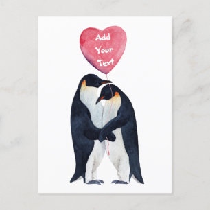 Couple Emperor Penguins Heart Personalised Postcard