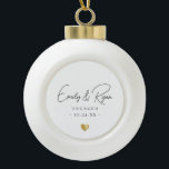 Couple Engagement Announcement Gold Heart Keepsake Ceramic Ball Christmas Ornament<br><div class="desc">Celebrate their love with a touch of elegance! This keepsake ornament features a custom gold heart—perfect for marking an engagement or wedding. A timeless way to remember their big day!</div>