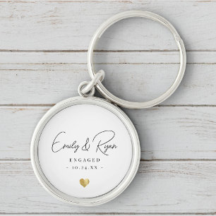 Couple Engagement Announcement Gold Heart Keepsake Key Ring