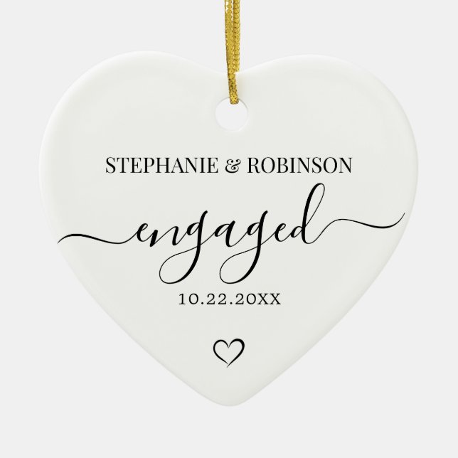 Couple Engagement Announcement Heart Keepsake Ceramic Tree Decoration (Front)