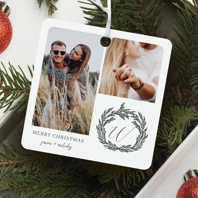 Couple Engagement Photos Garland Wreath Monogram Metal Tree Decoration (Couple Engagement Photos Garland Wreath Monogram Metal Ornament)