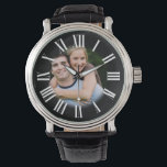 Couple Engagement Portrait Your Photo in Centre Watch<br><div class="desc">Easily customise this clock with your own photo in the centre.  Black area clock numbers gently fades to reveal photo.</div>