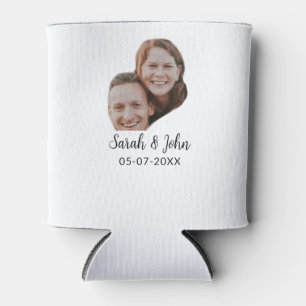 Couple face photo add name date simple wedding can cooler