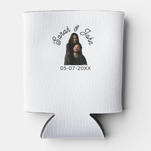Couple face photo add name date simple wedding  can cooler