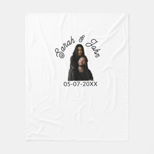Couple face photo add name date simple wedding fleece blanket