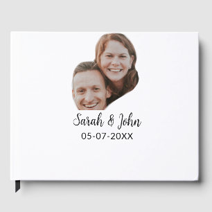 Couple face photo add name date simple wedding  guest book