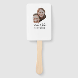 Couple face photo add name date simple wedding  hand fan