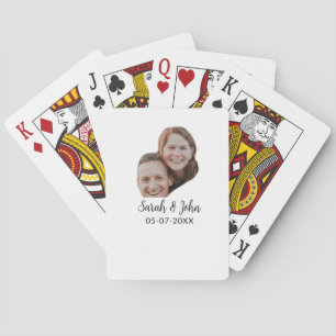 Couple face photo add name date simple wedding  playing cards