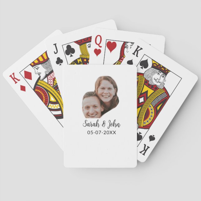 Couple face photo add name date simple wedding  playing cards (Back)