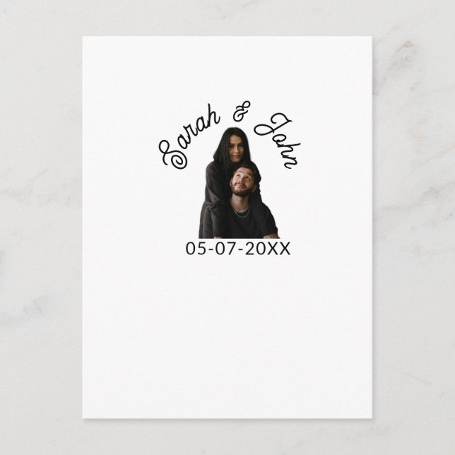 Couple face photo add name date simple wedding  postcard (Front)