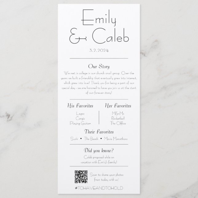 Couple Facts Rustic Simple Wedding Program & Menu  (Front)