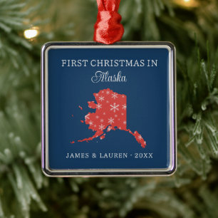 Couple First Christmas In Alaska USA State Metal Tree Decoration