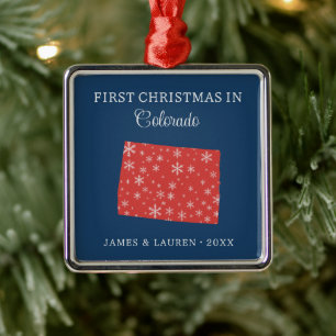 Couple First Christmas In Colorado USA State Metal Tree Decoration