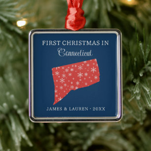 Couple First Christmas In Connecticut USA State Metal Tree Decoration
