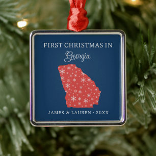 Couple First Christmas In Georgia USA State Metal Tree Decoration